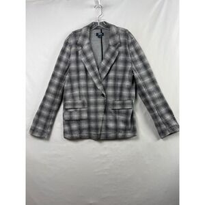 Maeve Anthropologie Blazer Women XL Black White Plaid Knit Houndstooth Jacket